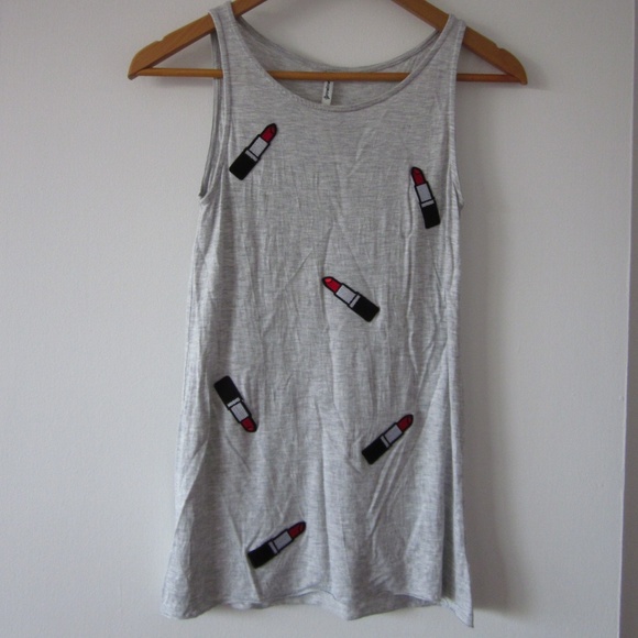 Stradivarius - Grey Tank Top with Lipsticks - Picture 1 of 6